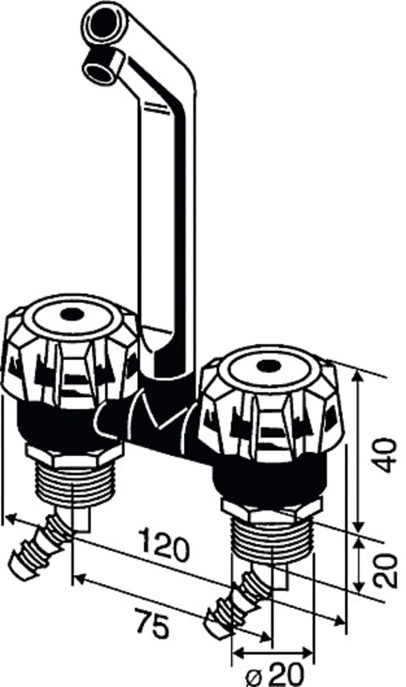 Kran dobbel u/bryter DE LUXE REICH matt-nikkel