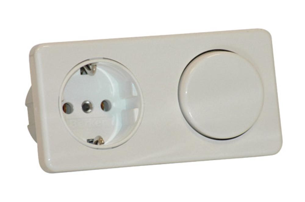 Bryter lys &amp; kontakt innbygging u/lokk 220V Hvit