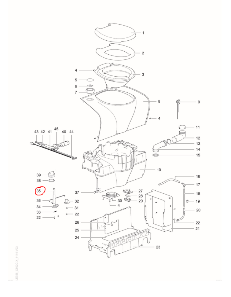 Reservedel Thetford C402/C502 C/X Shaft