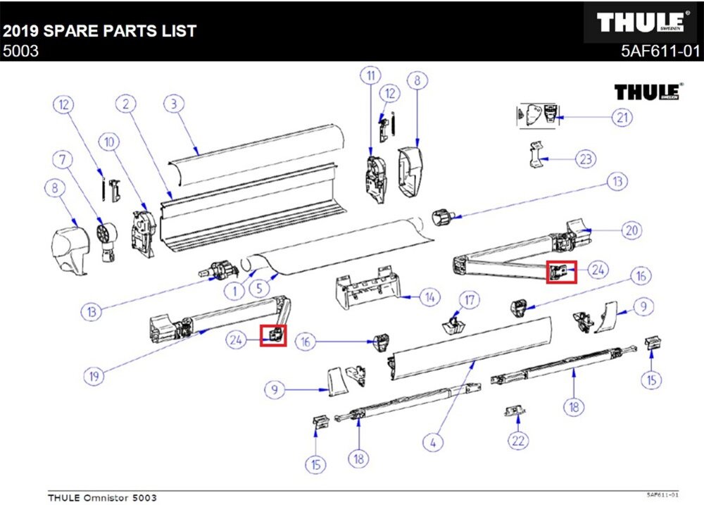 Reservedel markise LH+RH Conn Lead Rail 5003 THULE