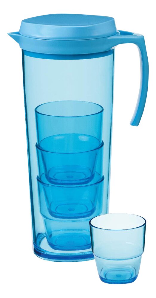 Mugge m. 4 glass Blå 1,6 l