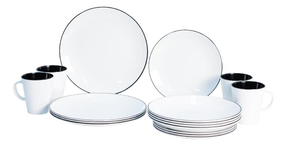 Servise Linea Hvit/Svart Melamin 16 deler