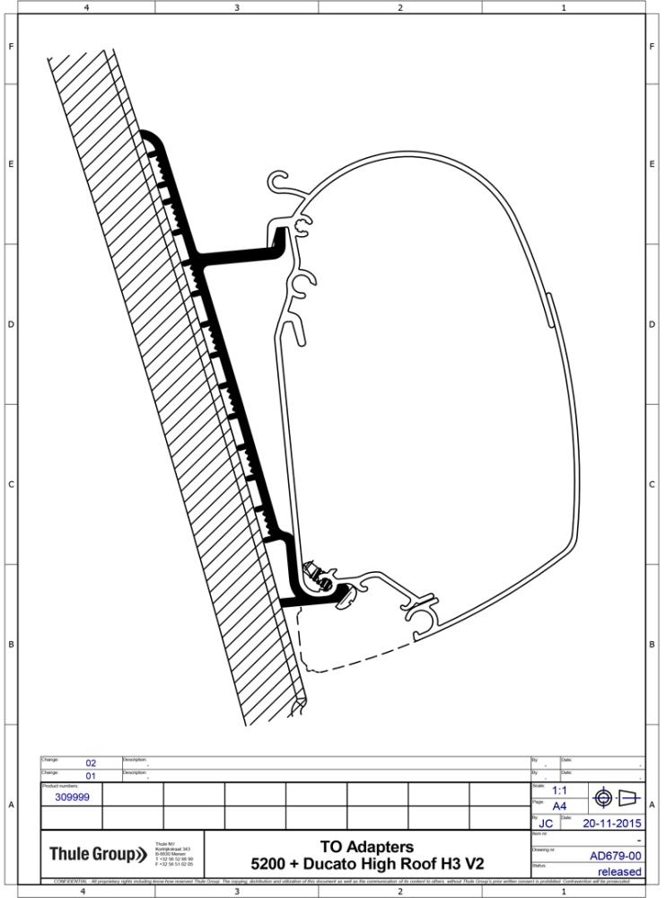 Feste markise Ducato H3 Wand Adapter 3 deler