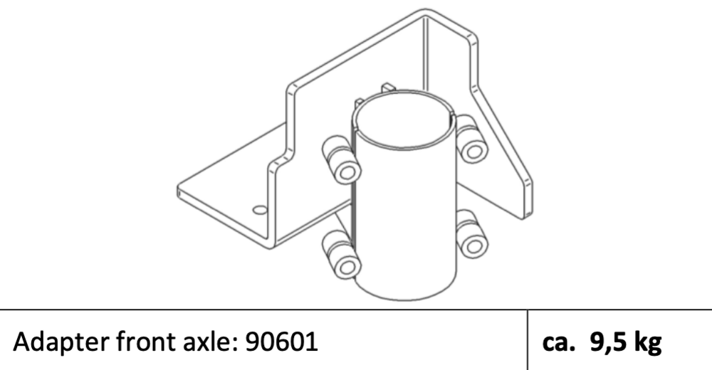 Adapter front axle: 90601 - Vekt: 9,5 kg