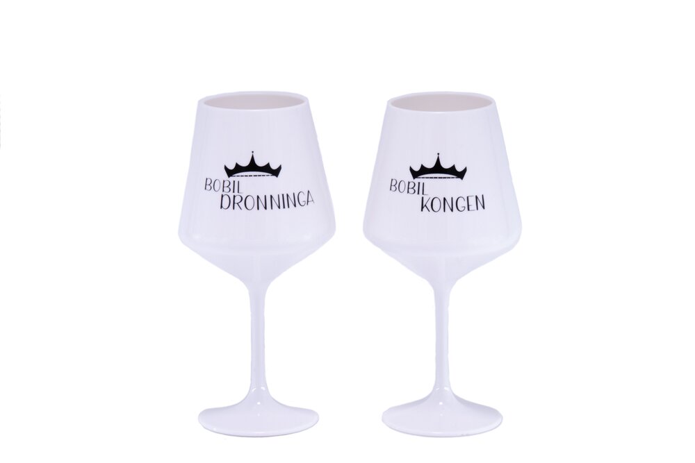 Vinglass Bobil Dronninga & Bobil Kongen 2 stk Hvit