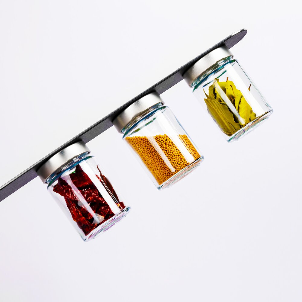 Magnetisk oppbevaringsglass 192 ml 3 stk, inkl magnetstripe 25 cm