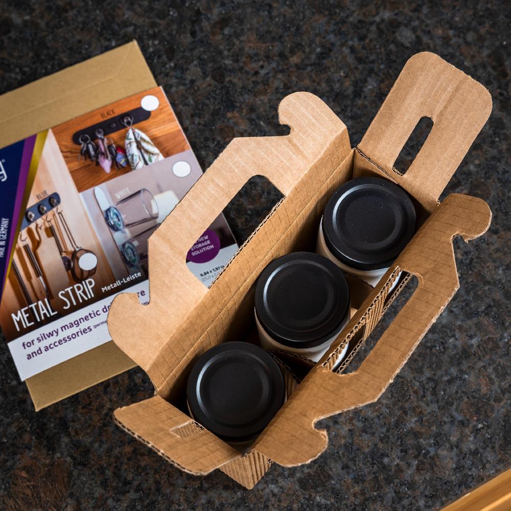 Magnetisk oppbevaringsglass 192 ml 3 stk, inkl magnetstripe 25 cm