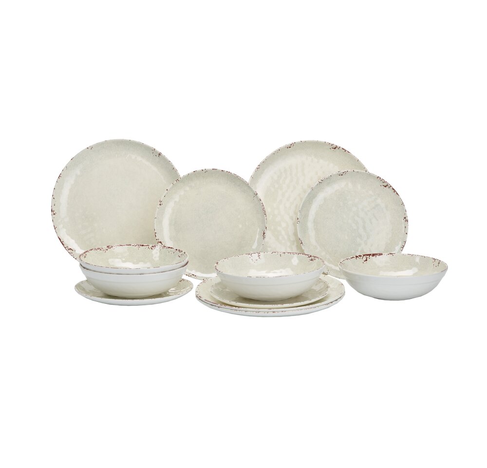 Servise Rustic Pearl Hvit Melamin 12 deler