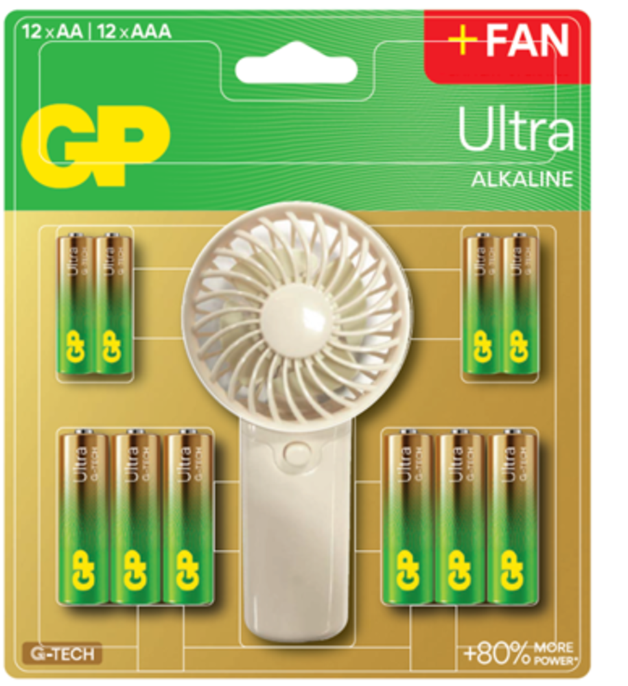 Husholdningsbatteri pakke AAx12+AAAx12+Vifte