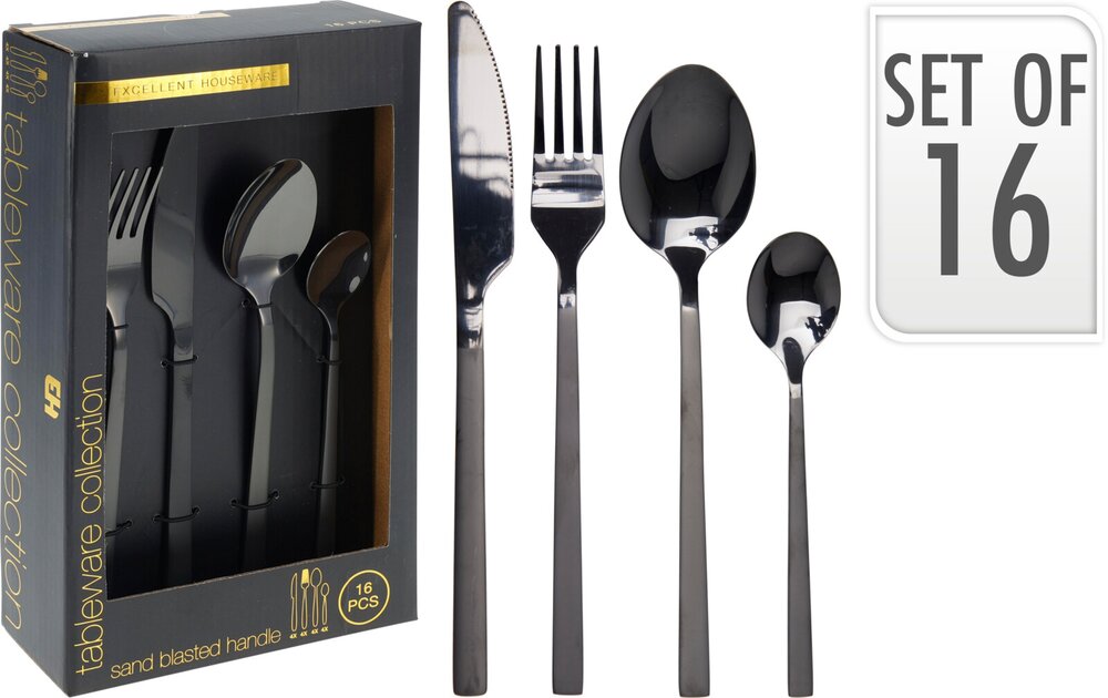 Bestikksett 16 deler svart