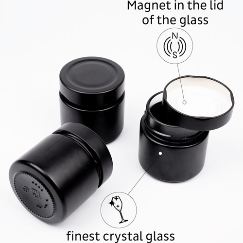 Magnetisk oppbevaringsglass 125 ml 3 stk, inkl magnetstripe 25 cm svart